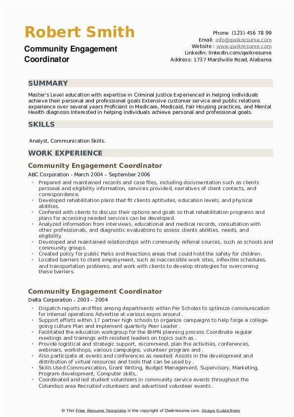 Sample Resume for Community Engagement Coordinator Munity Engagement Coordinator Resume Samples