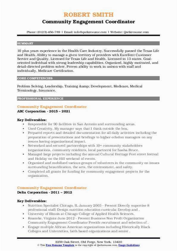 Sample Resume for Community Engagement Coordinator Munity Engagement Coordinator Resume Samples