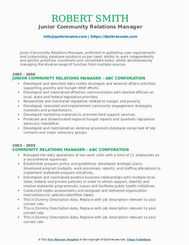 Sample Resume for Community Relations Manager Munity Relations Manager Resume Samples