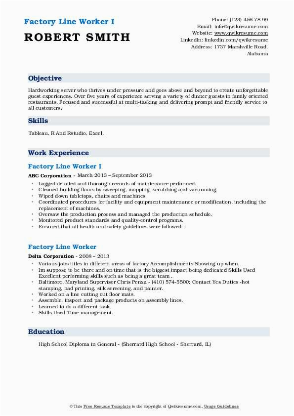 Sample Resume for Entry Level Factory Worker Factory Line Worker Resume Samples