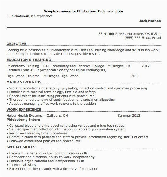 Sample Resume for Entry Level Graduate Lisenced Phlebotomist Phlebotomy Resume Sample Entry Level Phlebotomist Resumes Samples