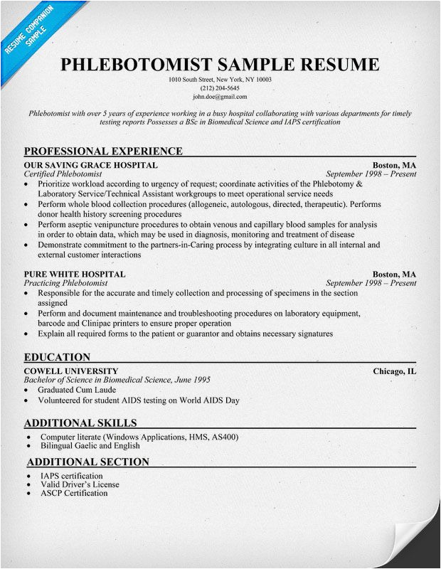 Sample Resume for Entry Level Graduate Lisenced Phlebotomist Resume Sample for Phlebotomist Resumesdesign