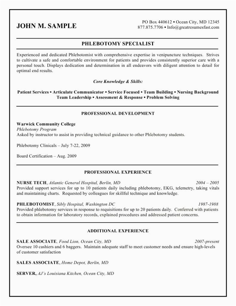 Sample Resume for Entry Level Graduate Lisenced Phlebotomist Sample Phlebotomist Resume Latest format Phlebotomy Samples Entry Level