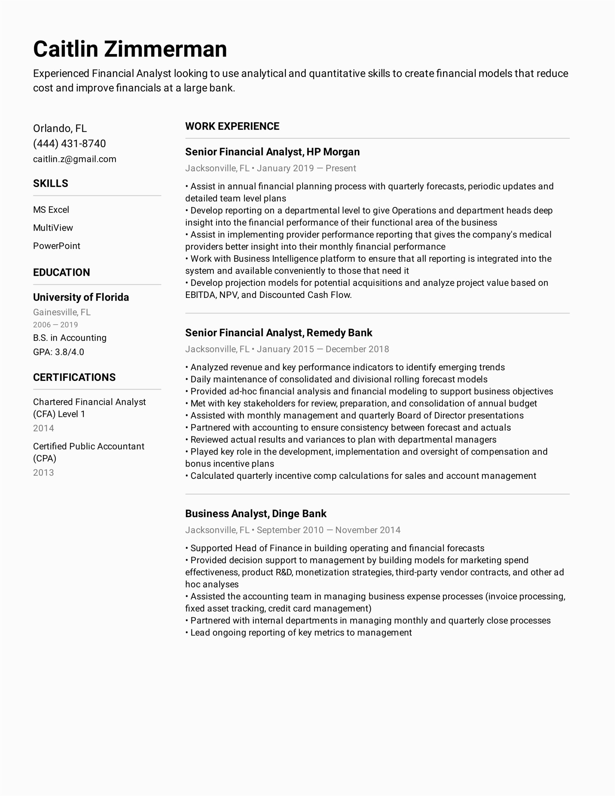 Sample Resume for Financial Analyst Position Financial Analyst Resume Example & Writing Tips for 2021