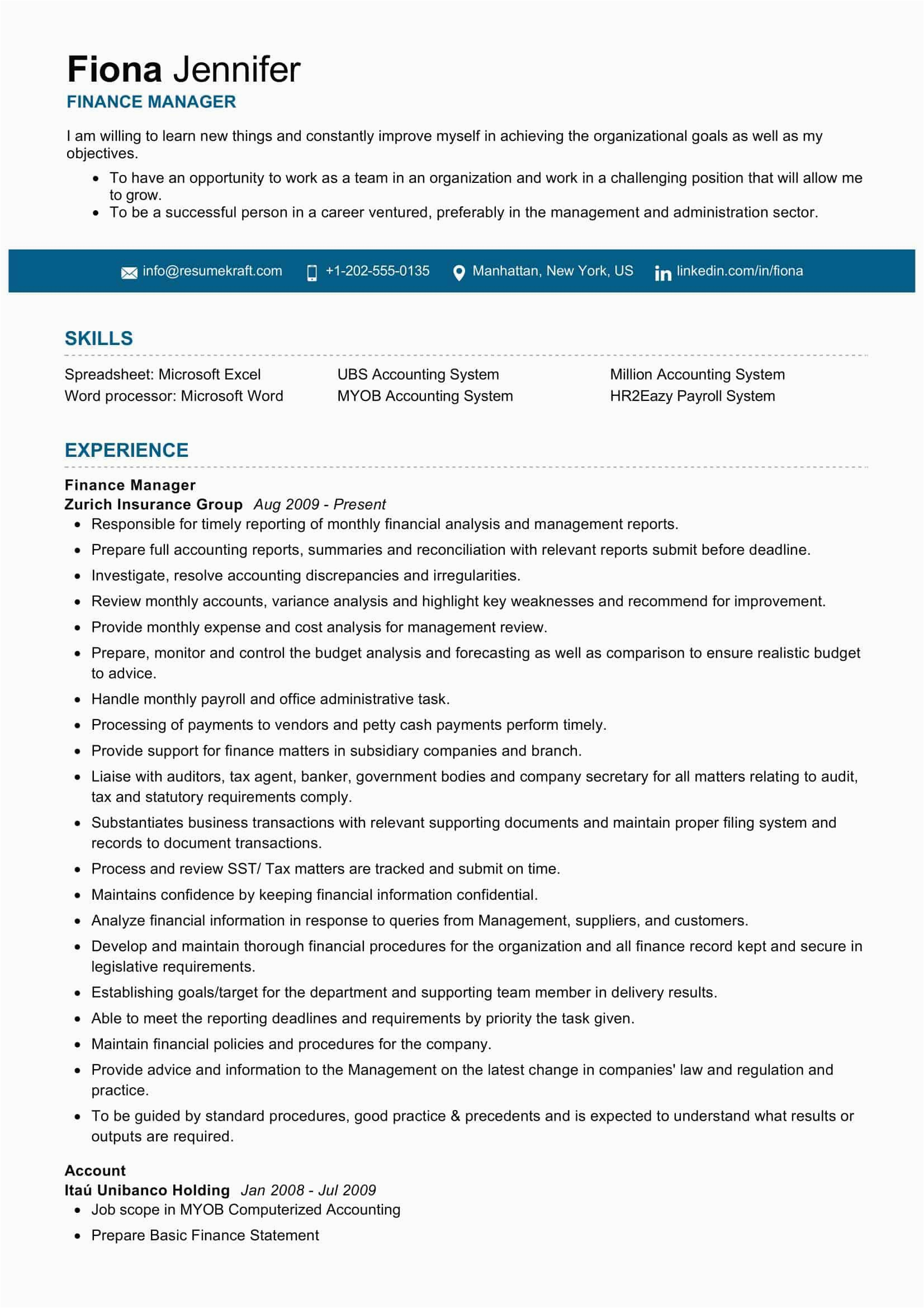 Sample Resume for Financial Management Position Finance Manager Resume Sample 2021