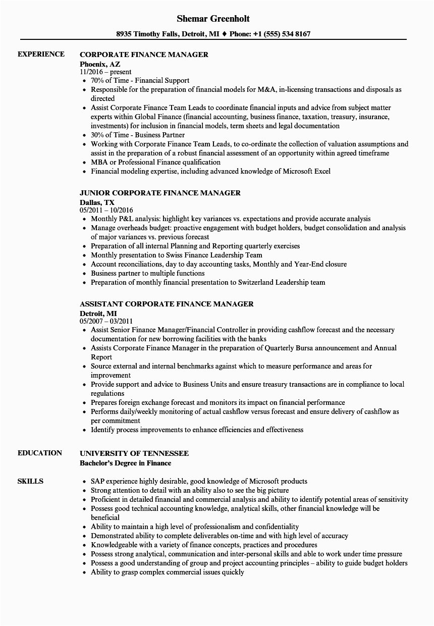 Sample Resume for Financial Management Position Sample Of Financial Manager Resume August 2020