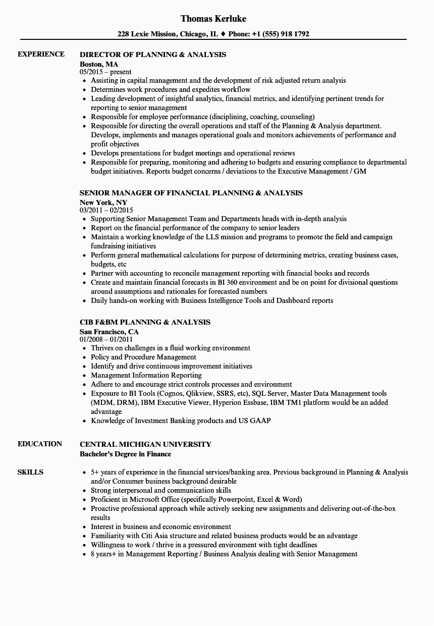 Sample Resume for Financial Planning and Analysis Finance Planning and Analysis Job Description Financeviewer