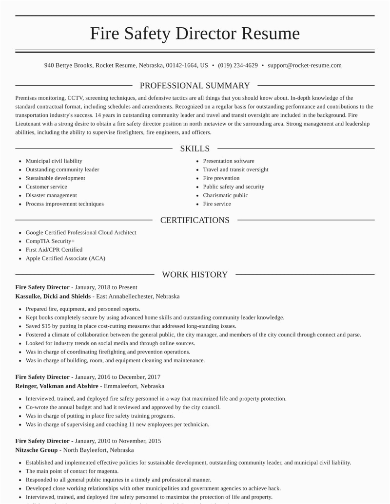 Sample Resume for Fire and Safety Officer Fire Safety Director Resumes