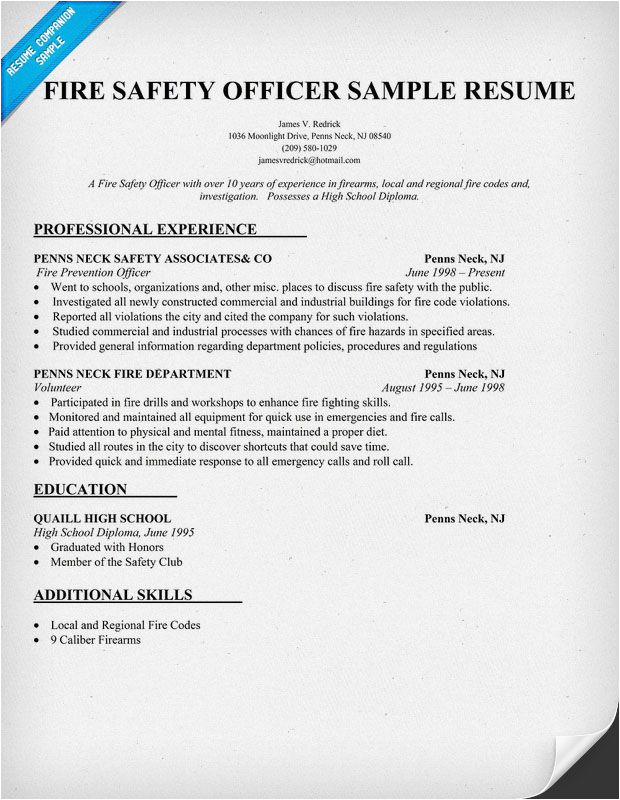 Sample Resume for Fire and Safety Officer Fire Safety Ficer Resume Sample Resume Panion
