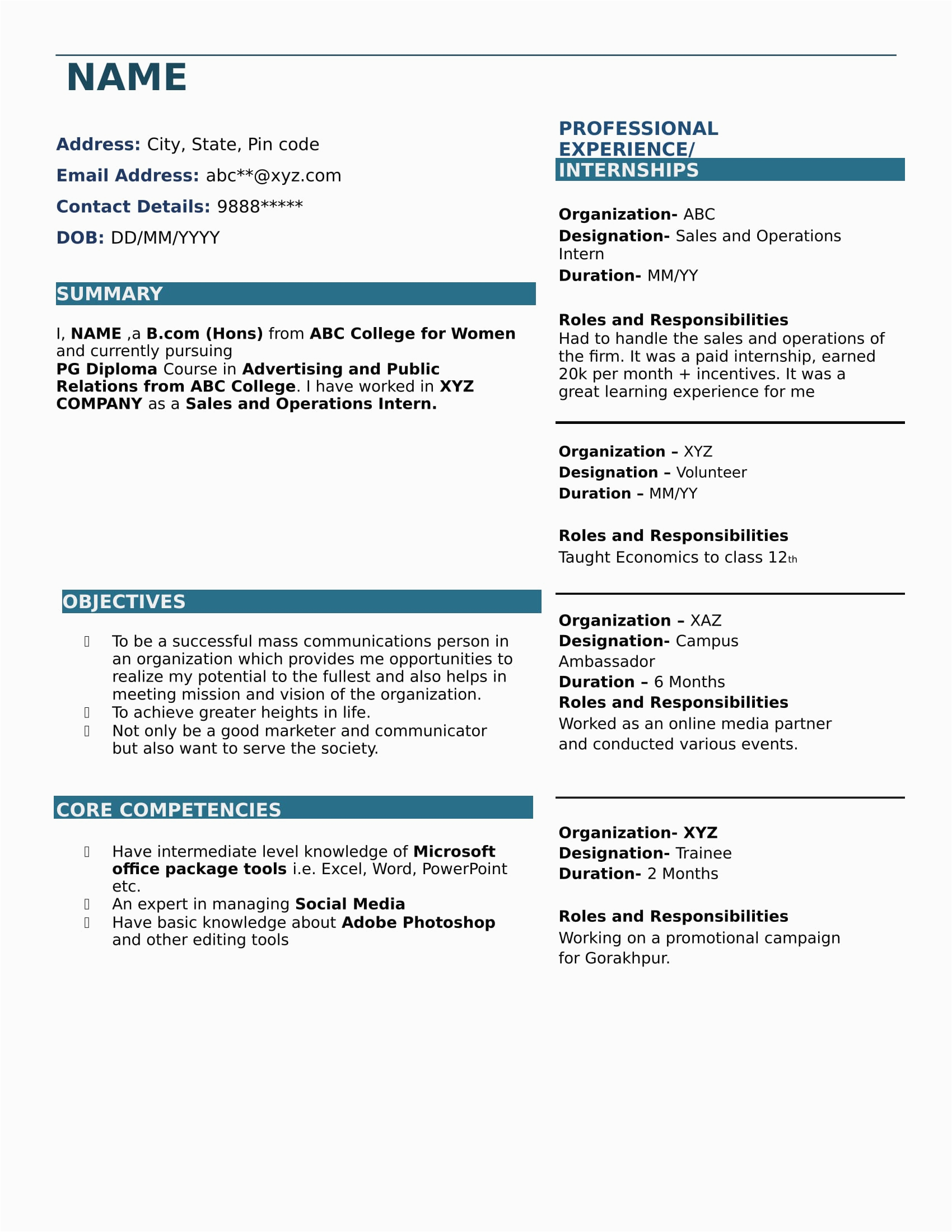 Sample Resume for Freshers Bcom Graduate Resume Templates for B Freshers Download Free