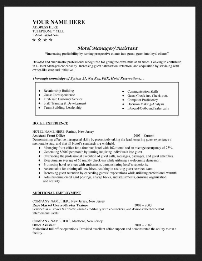 Sample Resume for Freshers In Hospitality Industry Sample Cv for Hotel Industry