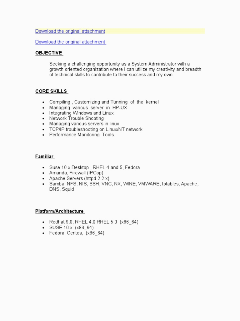 Sample Resume for Freshers In Linux Linux Fresher Cv format Linux