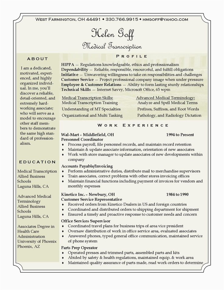 Sample Resume for Medical Transcriptionist Fresher Medical Transcriptionist Sample Resume