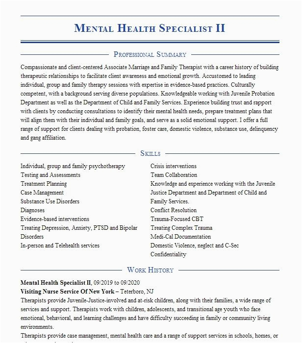Sample Resume for Mental Health Specialist Mental Health Specialist Resume Example Fuller Hospital Slatersville