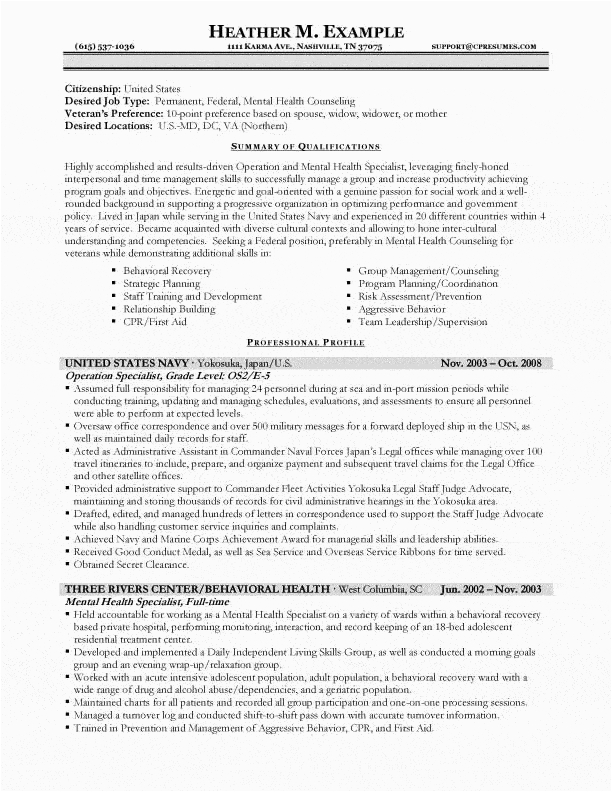 Sample Resume for Mental Health Specialist Mental Health Specialist Resume