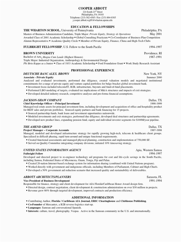 Sample Resume for Mergers and Acquisitions 100 Wharton Resume Sample Mergers and Acquisitions