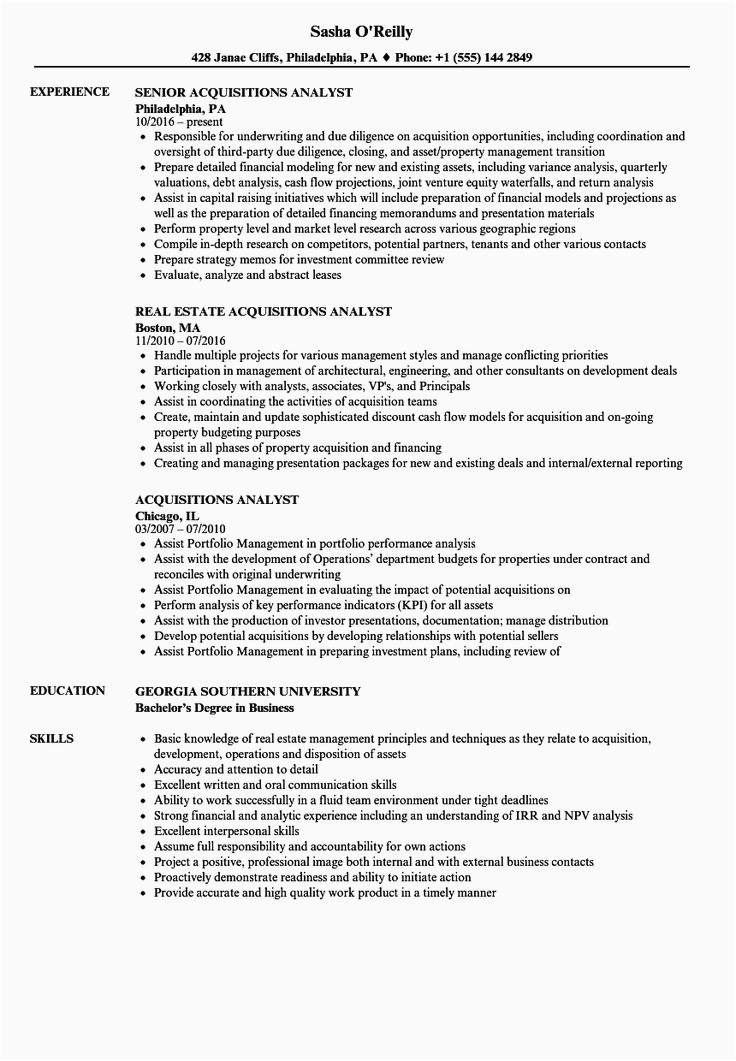 Sample Resume for Mergers and Acquisitions Acquisitions Analyst Resume Samples