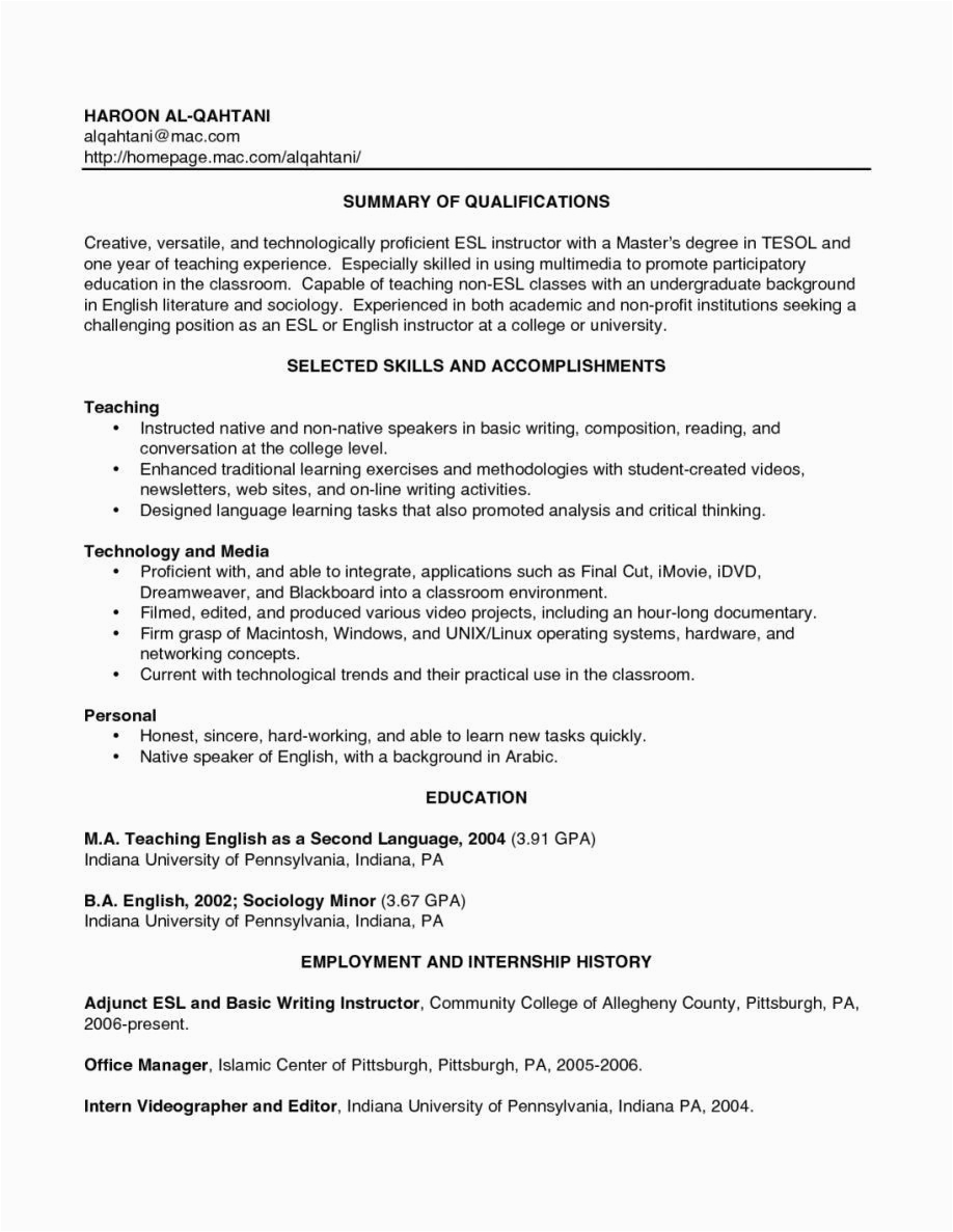 Sample Resume for Online Teaching Position Sample Resume for Line Esl Teacher Resume Examples