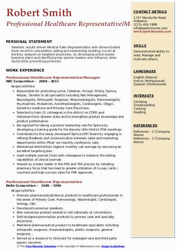 Sample Resume for Portfolio Manager Healthcare Professional Healthcare Representative Resume Samples