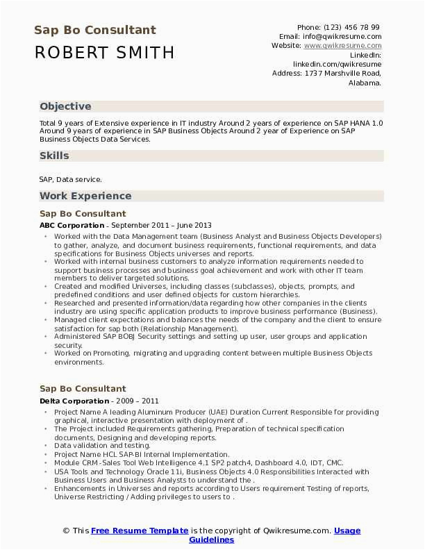 Sample Resume for Sap Bo Consultant Sap Bods Consultant Resume Guhika