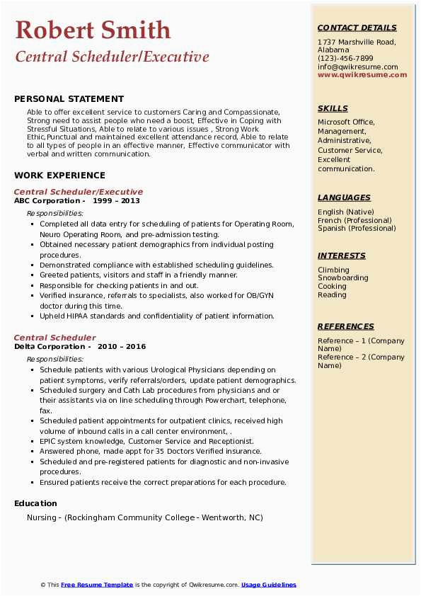 Sample Resume for Time and attendance Central Scheduler Resume Samples