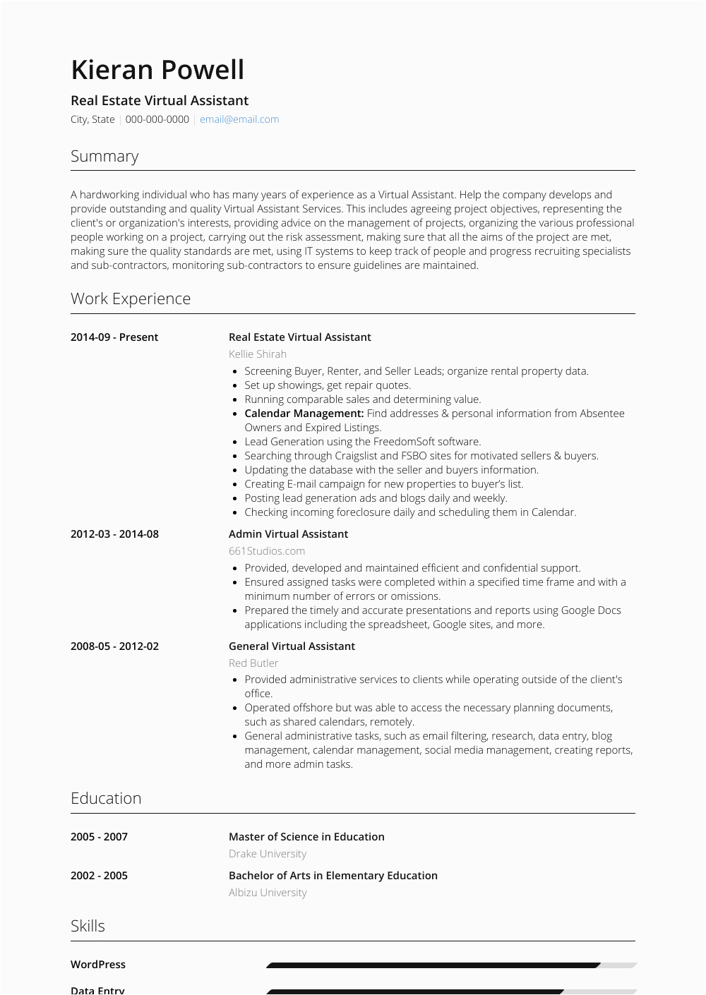 Sample Resume format for Virtual assistant Virtual assistant Resume Samples and Templates