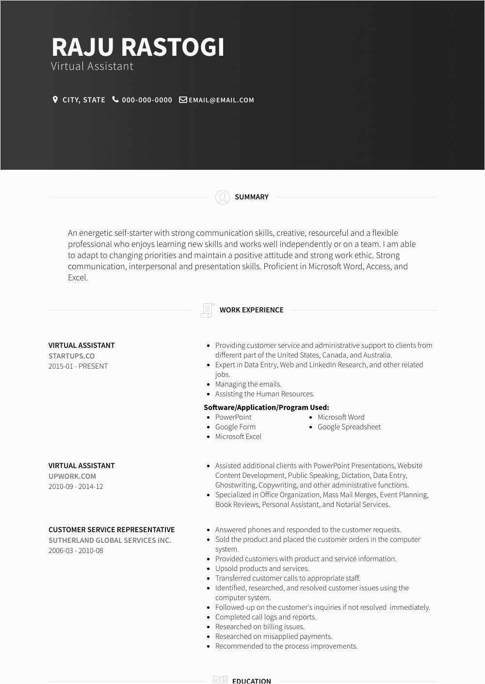 Sample Resume format for Virtual assistant Virtual assistant Resume Samples and Templates