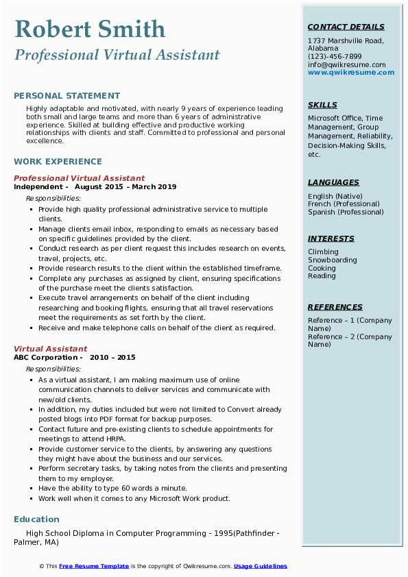 Sample Resume format for Virtual assistant Virtual assistant Resume Samples