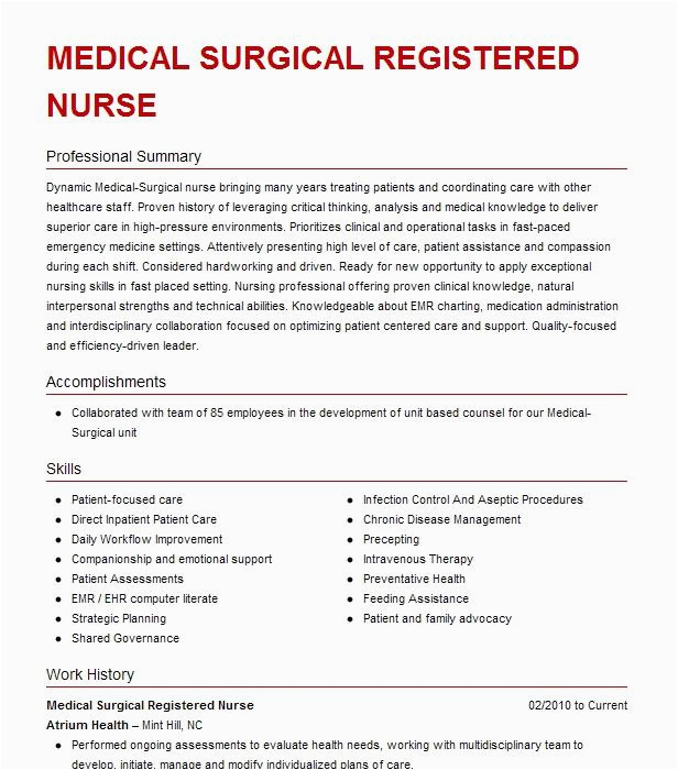 Sample Resume Medical Surgical Registered Nurse Medical Surgical Registered Nurse Resume Example Salina
