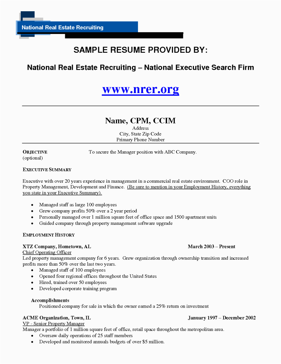 Sample Resume Objective for Property Manager 12 Objective Property Manager