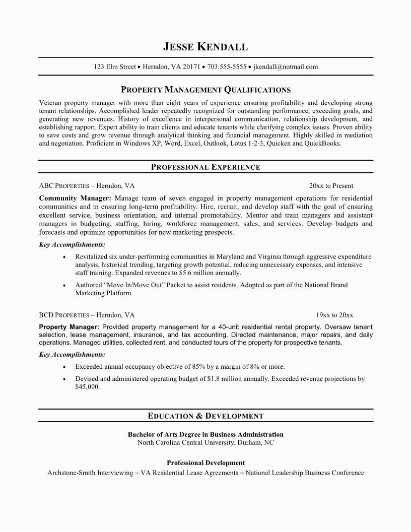 Sample Resume Objective for Property Manager Property Manager Resume Sample