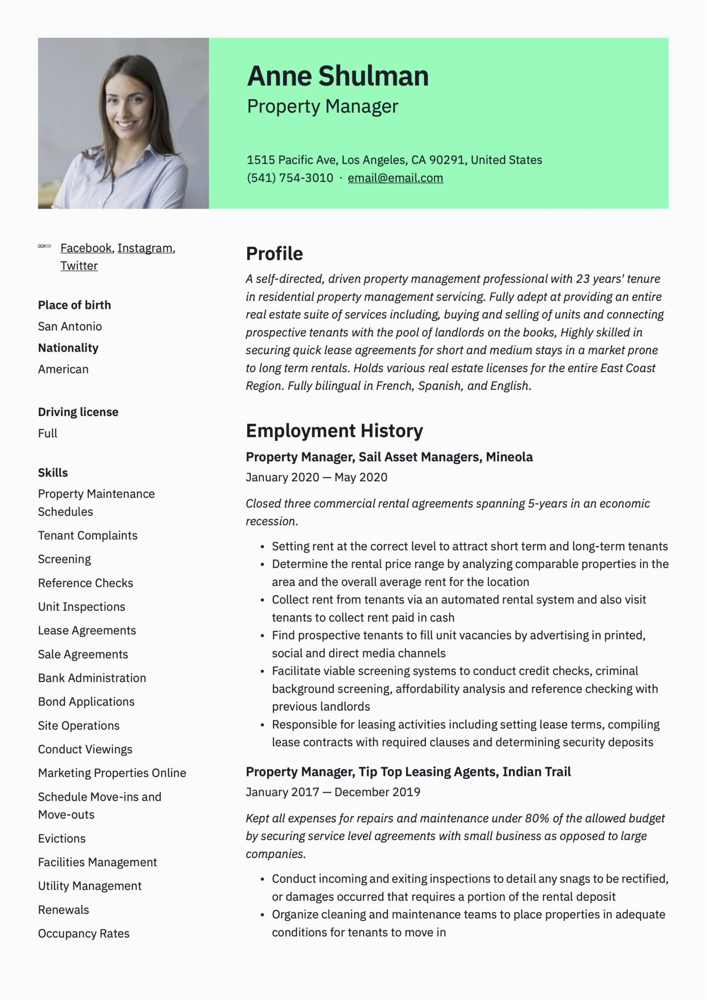 Sample Resume Objective for Property Manager Property Manager Resume & Writing Guide 18 Templates