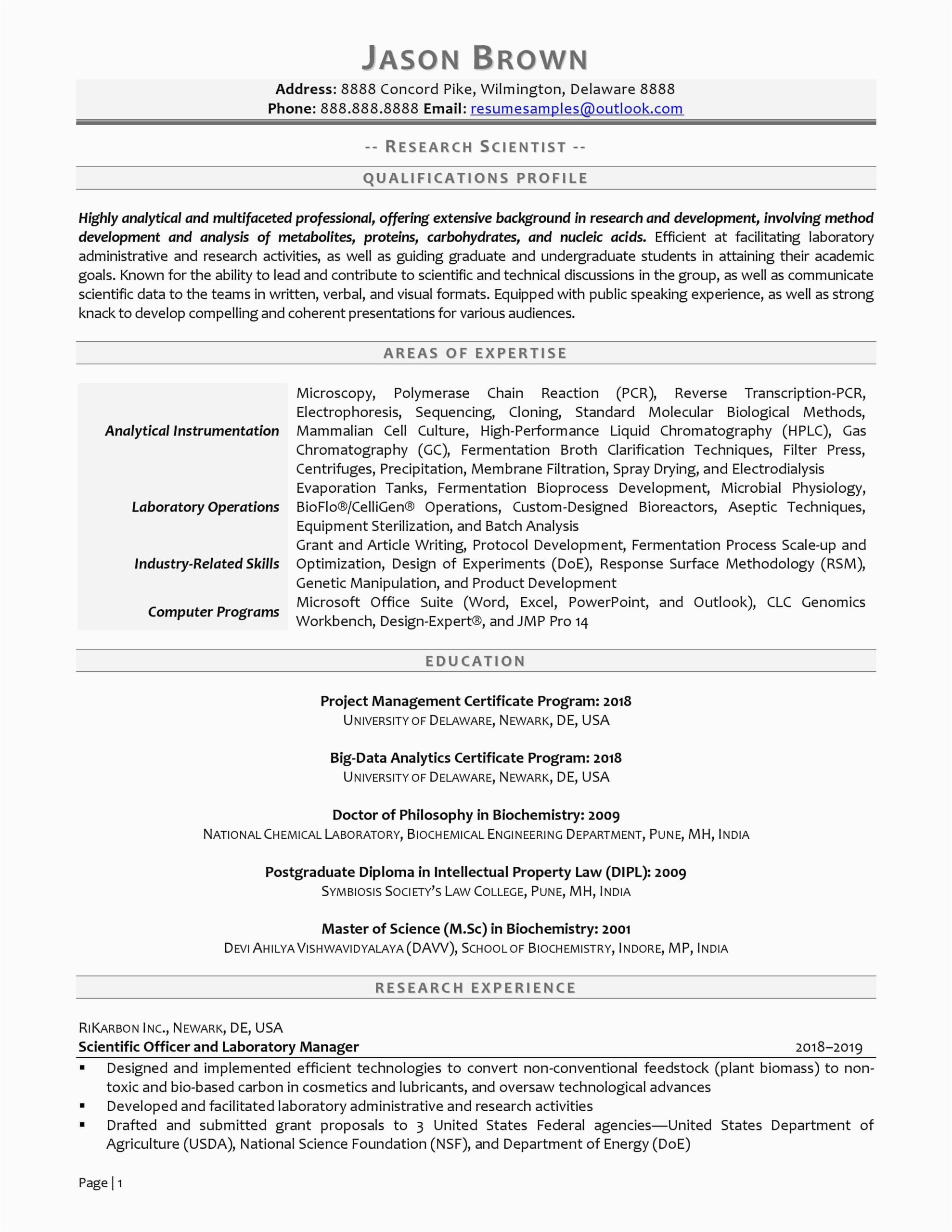 Sample Resume Objective for Research Position Research Scientist Resume Example