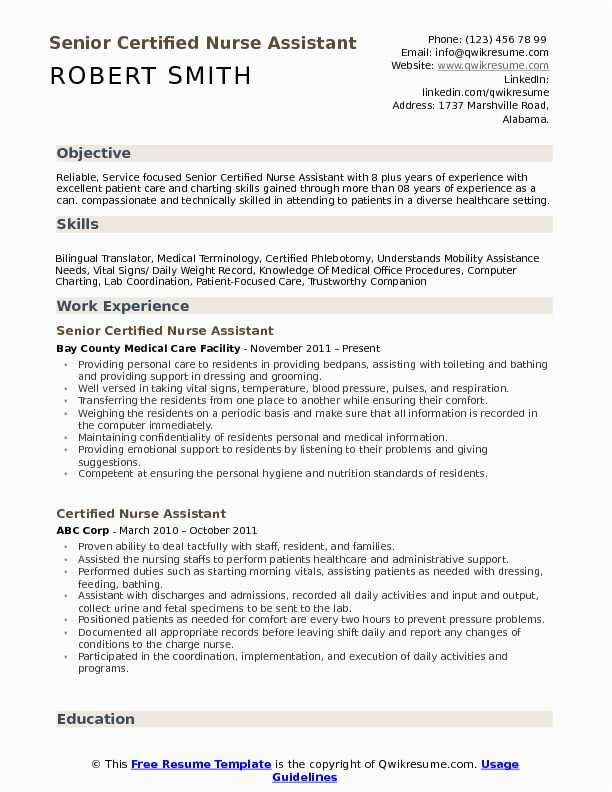 Sample Resume Of assistant In Nursing Aged Care Certified Nurse assistant Resume Samples