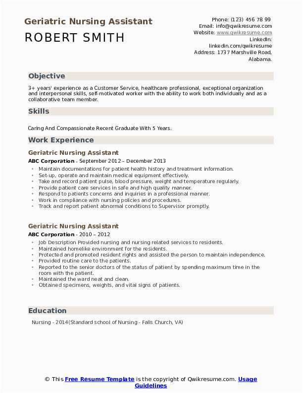 Sample Resume Of assistant In Nursing Aged Care Geriatric Nursing assistant Resume Samples