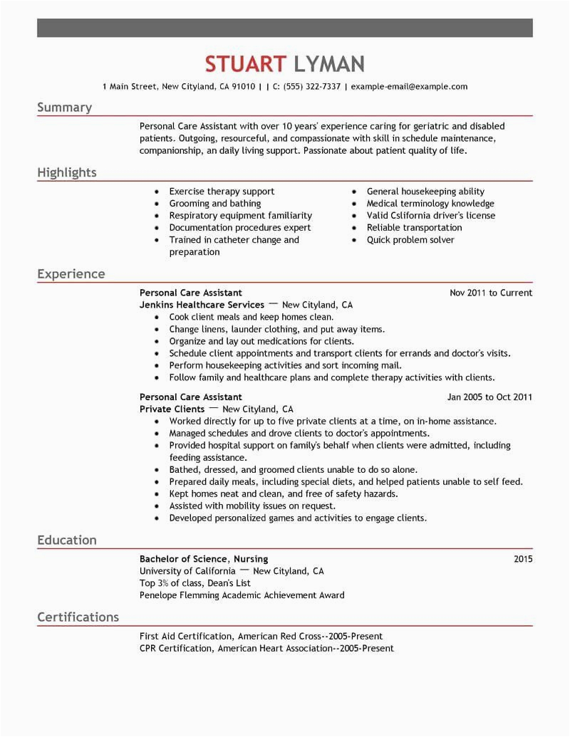 Sample Resume Of assistant In Nursing Aged Care Personal assistant Job Description Resume Awesome Best Personal Care