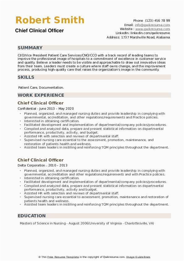 Sample Resume Of Chief Clinical Officer Chief Clinical Ficer Resume Samples