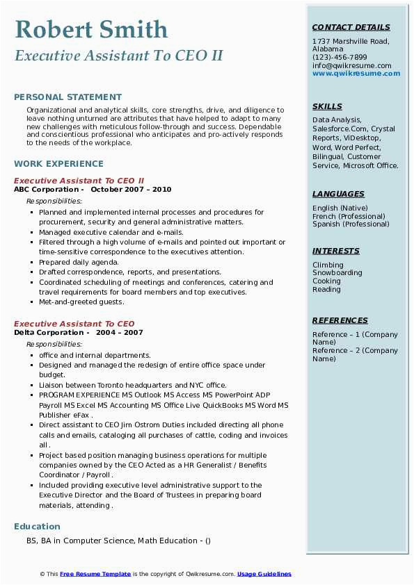 Sample Resume Of Executive assistant to Ceo Executive assistant to Ceo Resume Samples