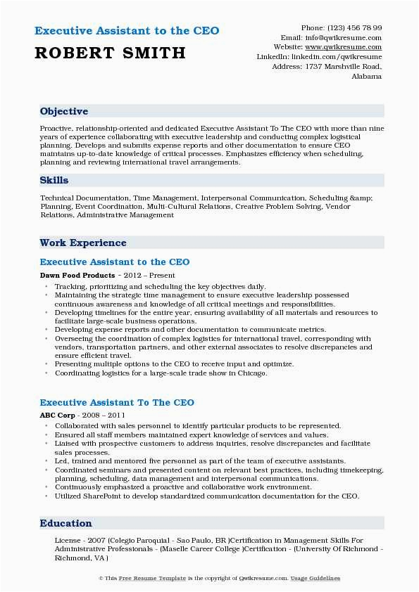 Sample Resume Of Executive assistant to Ceo Executive assistant to the Ceo Resume Samples