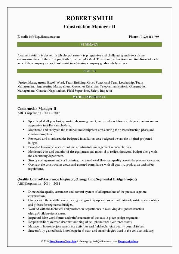 Sample Resume Purchase Manager Construction Company Construction Manager Resume Samples