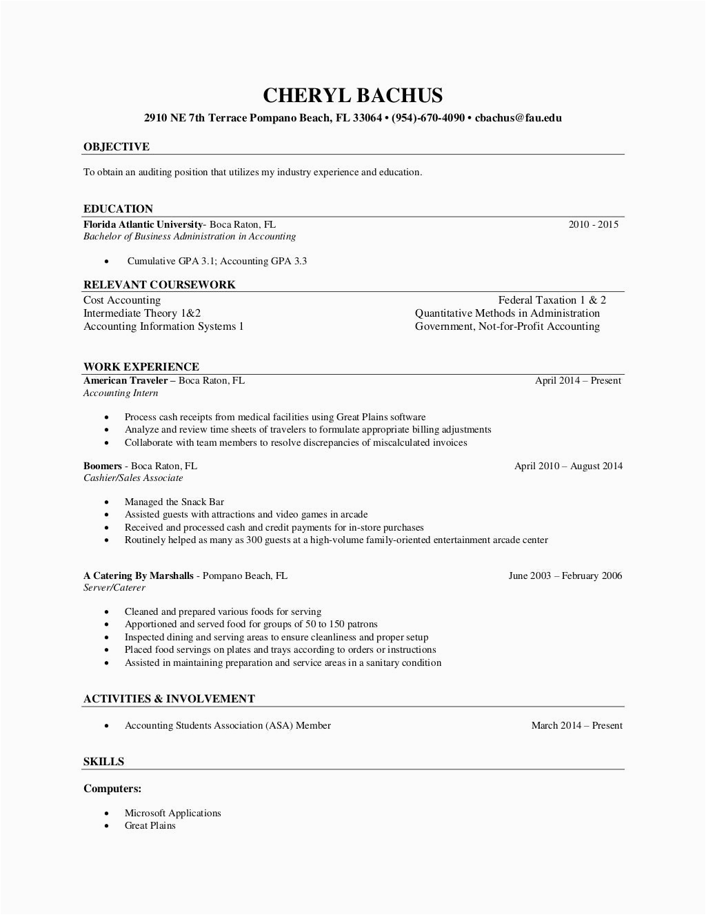 Sample Resumes for Full Time Jobs Resume Accounting Full Time Employment