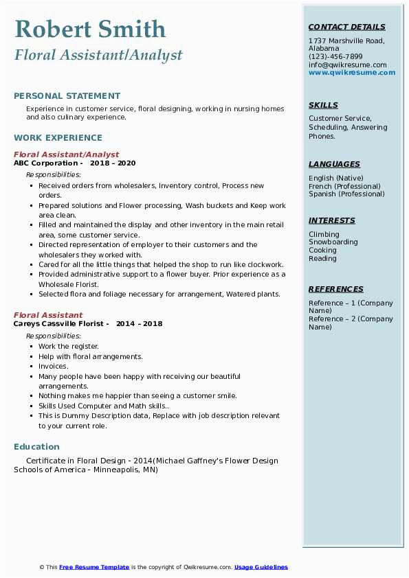 Sample Resumes for Horticulture assistant Buyer Floral assistant Resume Samples