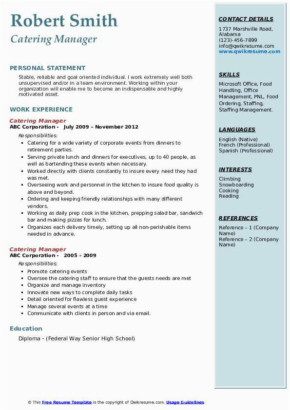 Sample Resumes for Hospitality Managers and event Managers Catering Manager Resume Samples