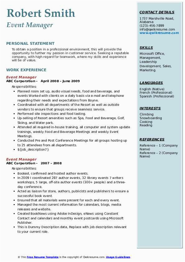 Sample Resumes for Hospitality Managers and event Managers event Manager Resume Samples