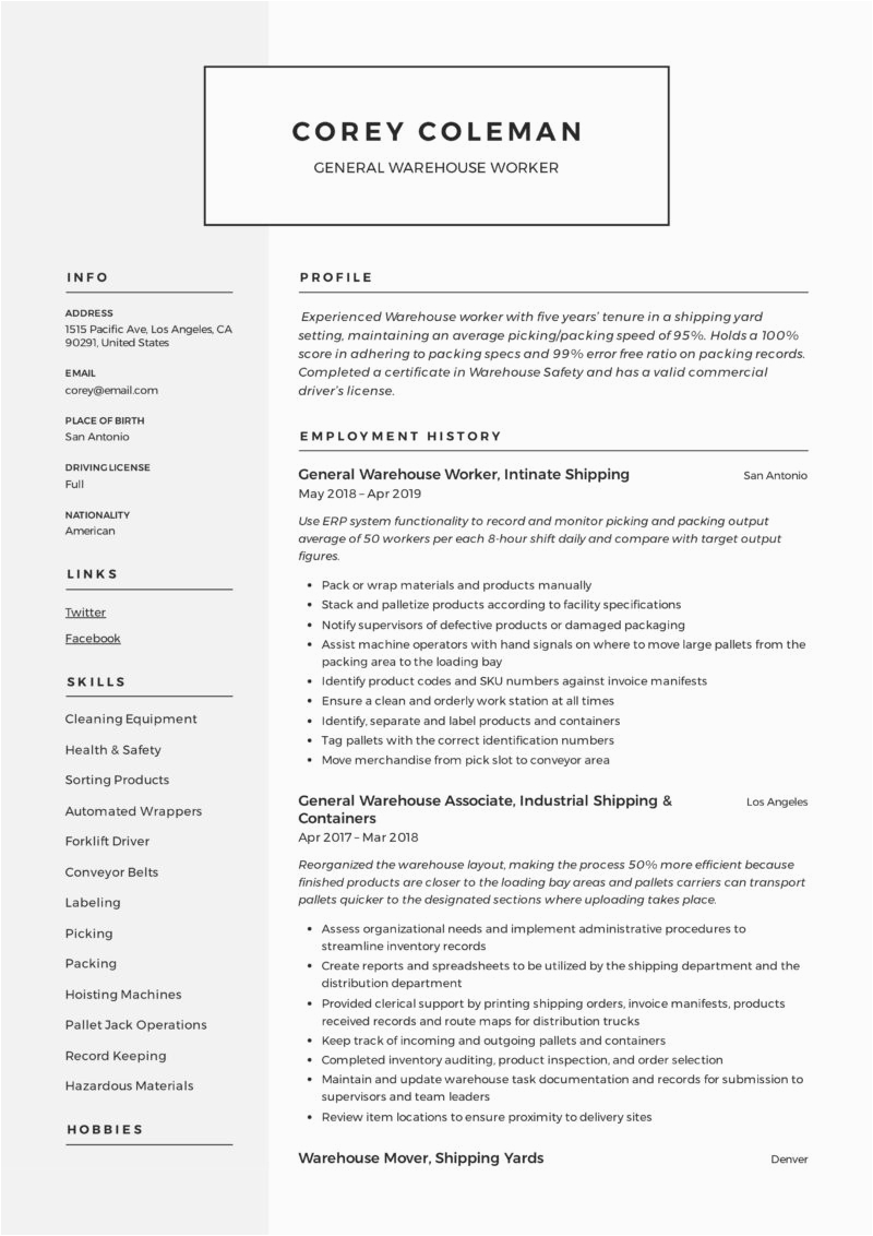 Samples Of Combination Resumes for Warehouse Positions General Warehouse Worker Resume Guide