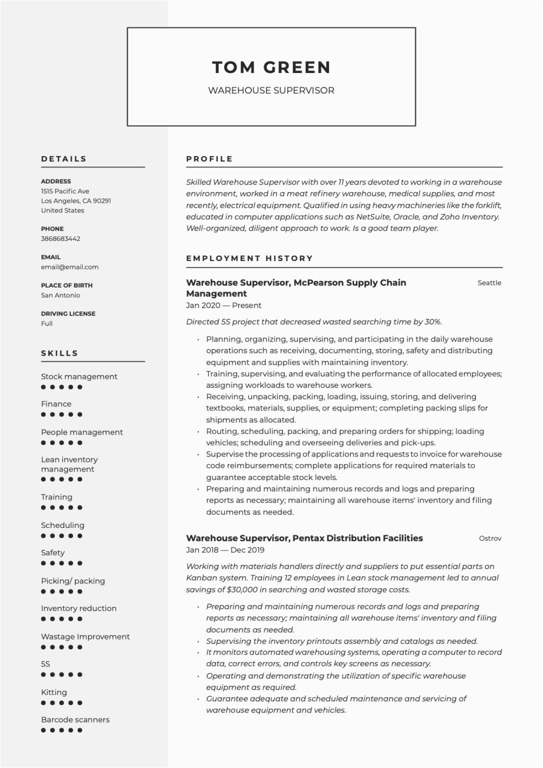 Samples Of Combination Resumes for Warehouse Positions Warehouse Supervisor Resume & Writing Guide