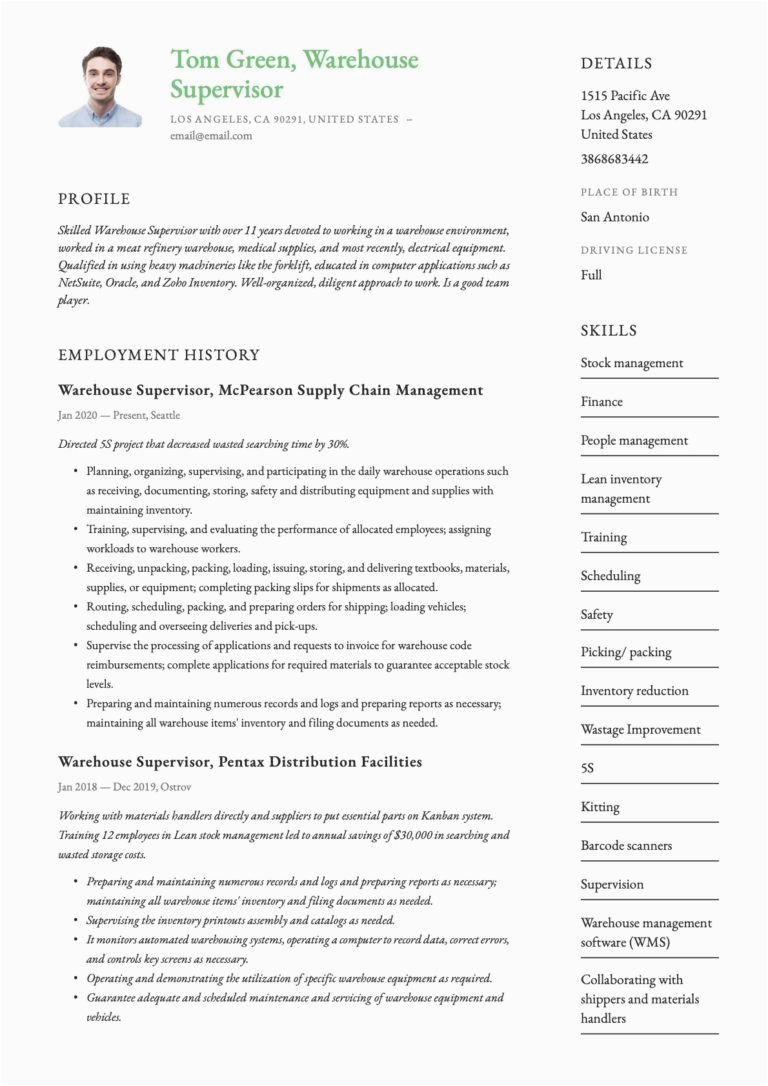 Samples Of Combination Resumes for Warehouse Positions Warehouse Supervisor Resume & Writing Guide