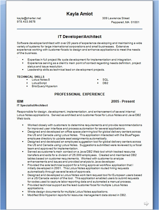 Software Developer and Architect Resume Sample It Developer Architect Sample Resume format In Word Free Download