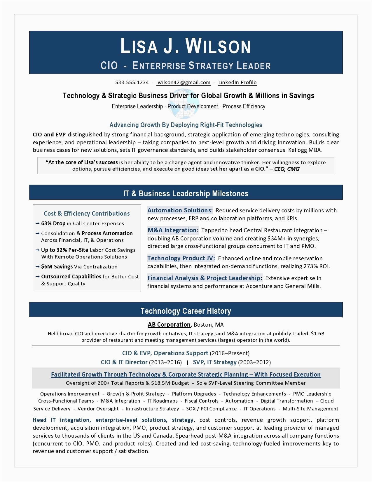 Technical It Transformation Director Sample Resume It Director Ceo Resume Sample Page 1