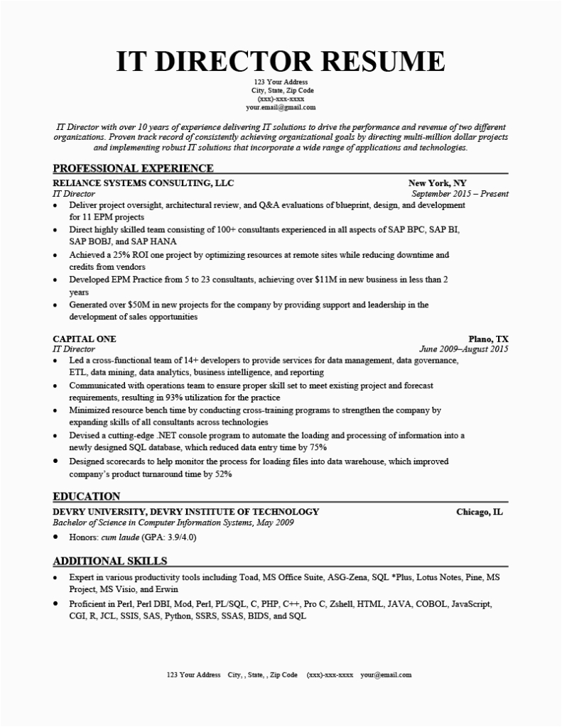 Technical It Transformation Director Sample Resume It Director Resume [sample & How to Write]
